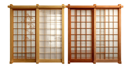 Elegant Wooden Sliding Doors Isolated on Transparent Background for Design Projects