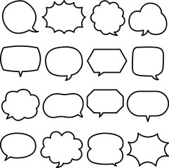 Set of basic speech balloons. Line drawing. Black and white. / ベーシックな吹き出し フレーム セット 線画 ラインアート 白黒