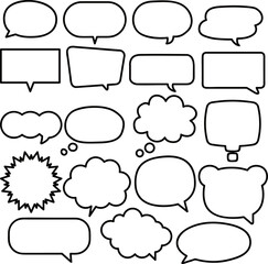 Obraz premium Set of basic speech balloons. Line drawing. Black and white. / ベーシックな吹き出し フレーム セット 線画 ラインアート 白黒