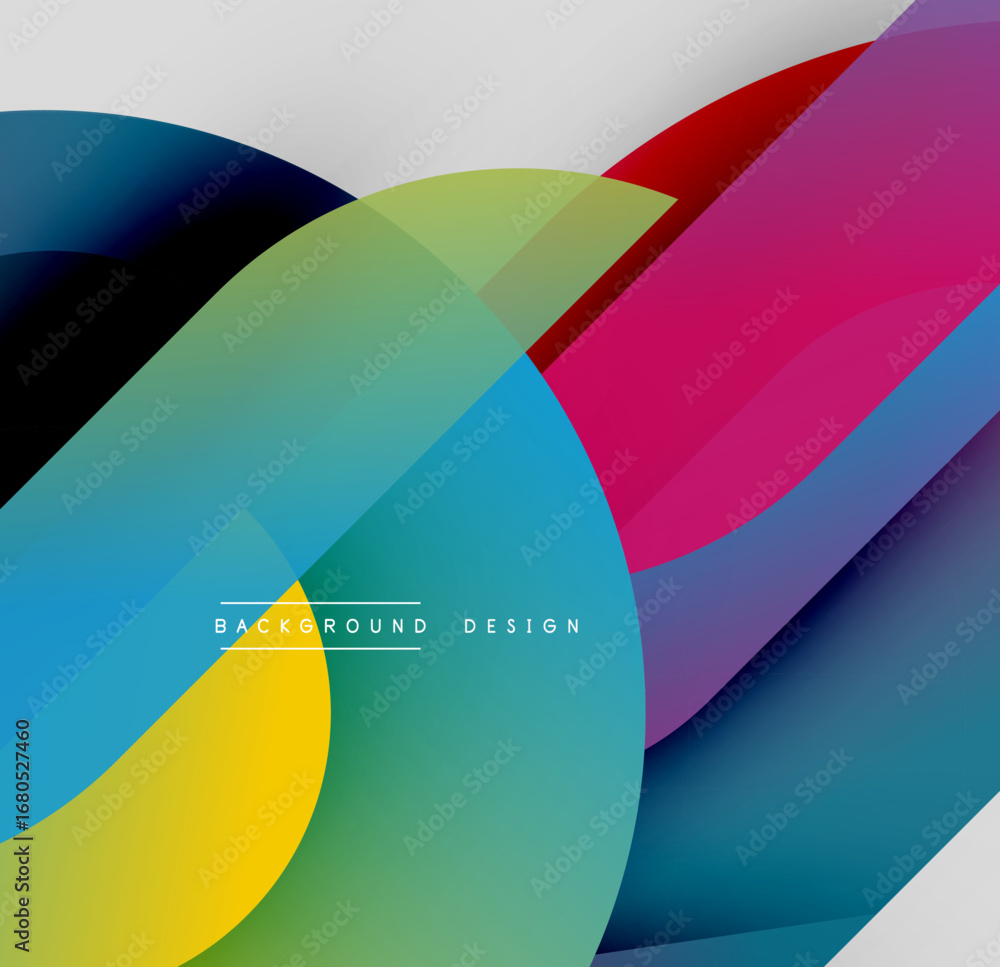 Poster abstract colorful overlapping shapes create dynamic visual effect. modern design utilizes gradients,