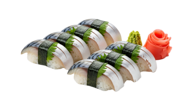 Saba Nigiri Sushi isolated on Transparent Background. Japanese food