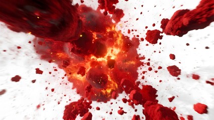 Intense Explosion with Fiery Flames and Red Debris