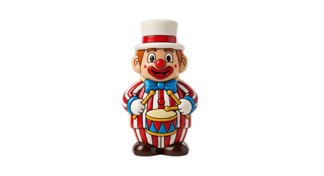 Clown Drummer Figurine Isolated on Transparent Background