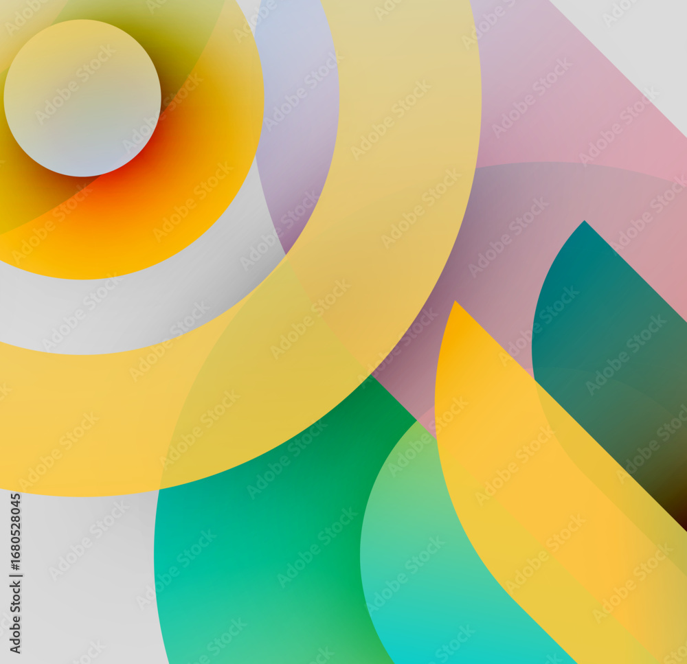 Poster abstract composition. overlapping translucent circles create vibrant color blends. soft gradients, m