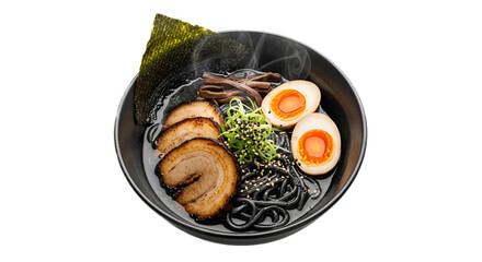 Black Garlic Ramen Isolated on Transparent Background. Japanese food