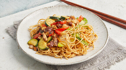 Asian noodle stir-fry with tofu