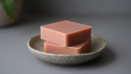 Handcrafted Soap Bars Stacked on a Rustic Ceramic Dish Showcasing Natural Beauty and Wellness Products for Skincare