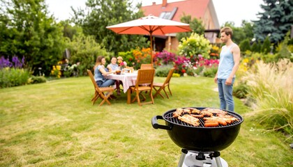 Family BBQ in a vibrant garden setting
