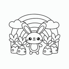 Cute Bunny Coloring Page Outline Vector Illustration