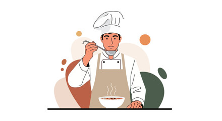 Chef Tasting Delicious Soup Preparation In Modern Cookery Style For Culinary Content