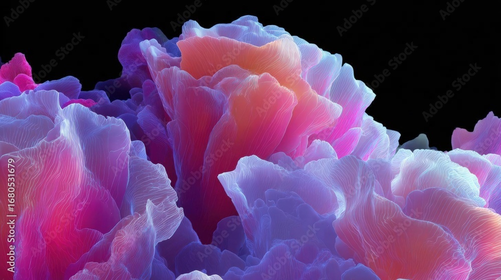 Aufkleber abstract digital art piece that appears to be a close-up of a group of flowers. the flowers are arra