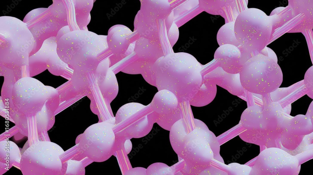 Poster 3d rendering of a molecular structure. the structure is made up of multiple interconnected spheres, 