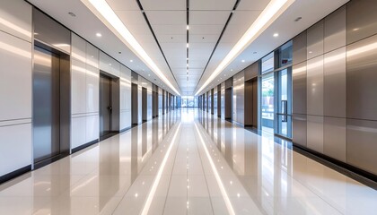 Obraz premium Modern office hallway with bright lighting