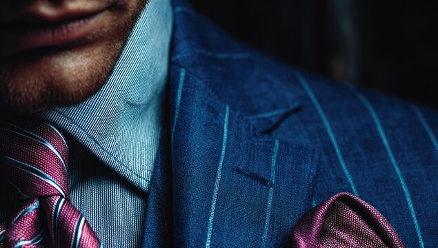 Close-up of man in pinstriped suit