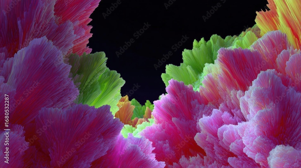 Poster abstract digital art piece that appears to be made up of multiple layers of different colors and sha