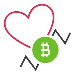 Fototapeta premium Heart with Bitcoin vector I Love Trading and Investment icon or design element