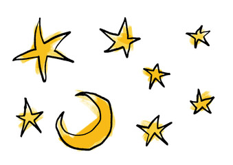 手描き風の月と星のイラスト素材
