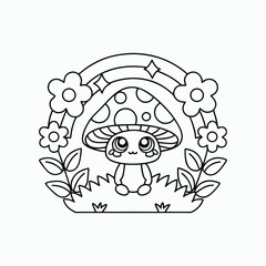 Cute Mushroom Coloring Page Outline Vector Illustration