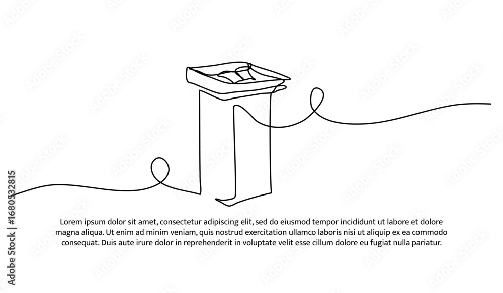 Poster one line of podium for giving a speech. abstract minimal continuous line.