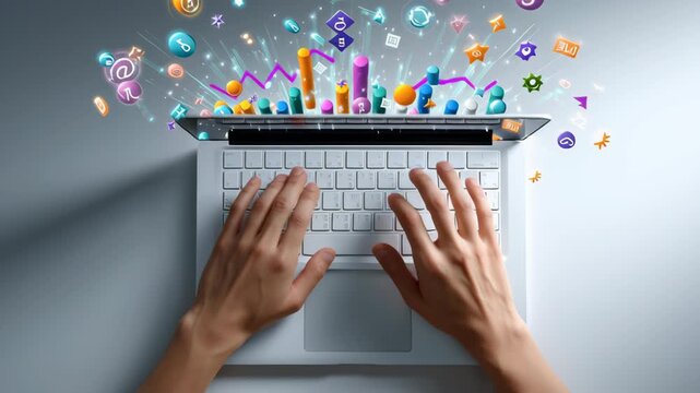 Creative digital workspace with engaging icons.