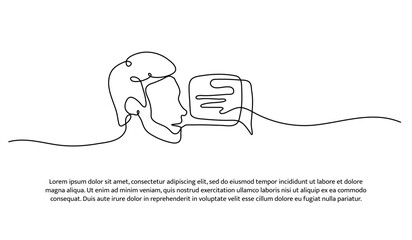 One line of communication in bubble chat. Abstract minimal continuous line.