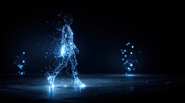 Abstract neon data network silhouette formed from binary code on dark background, symbolizing anonymous hackers and cybersecurity threats