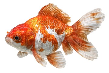 Orange and white goldfish swimming in a pond.