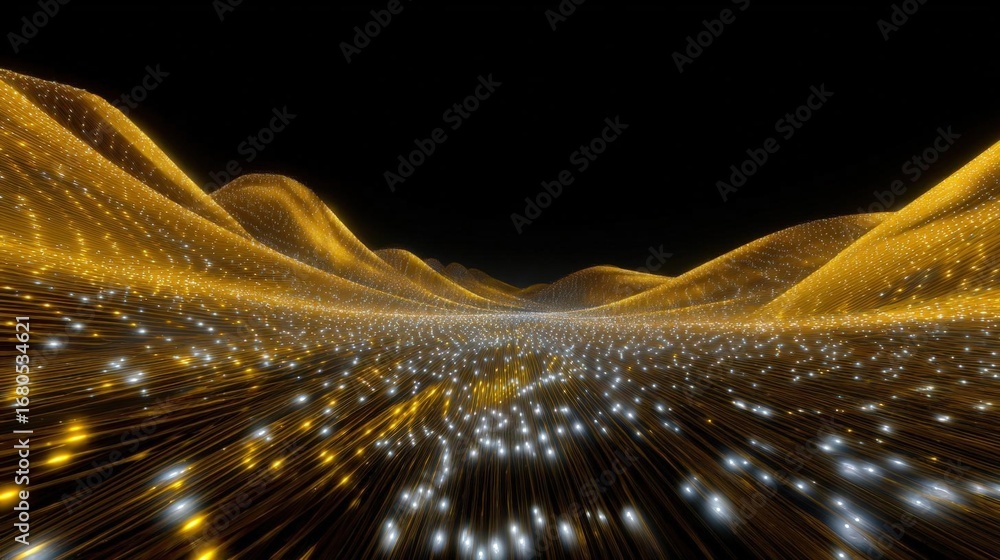 Aufkleber abstract digital art piece that appears to be a wave-like pattern. the background is black, and the 