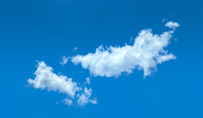 One cloud on the blue sky. White relaxed cottony form. Background serene sky. Fiber contours after rain. Lonely substance of water.