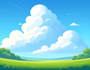 Fototapeta premium Lush green field under a large cumulus cloud (1)