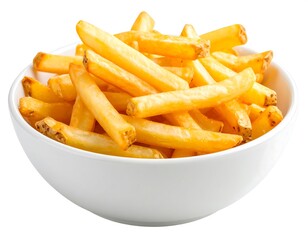 Crispy French fries in a white bowl