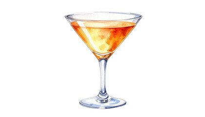 Watercolor Cocktail Illustration in Martini Glass Yellow and Orange Hues.