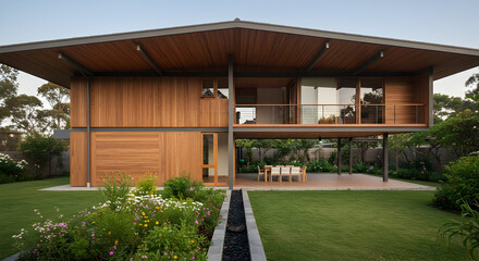 A house with an inverted roof design for rainwater collection