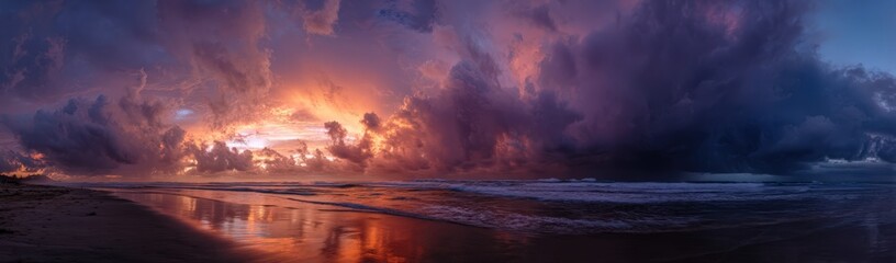 Obraz premium Sunset over a lake with mountains in the background in a painting
