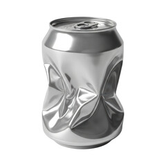 Crumpled silver aluminum soda can on transparent background
