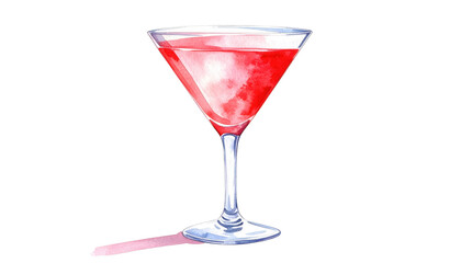 Watercolor Cosmopolitan Cocktail in Martini Glass with Ice.