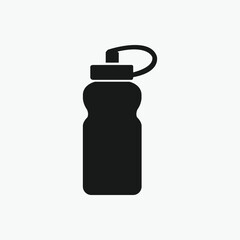 Sports Bottle Flat Vector Icon, Drinking Water Bottle Black Silhouette Illustration Icon