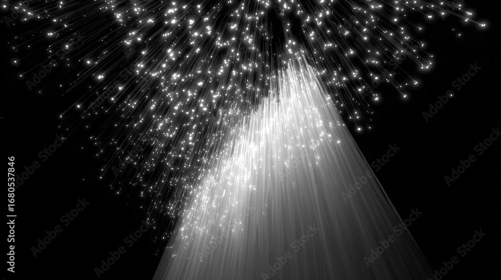 Poster black and white abstract background with a burst of white lines radiating from the center. the lines