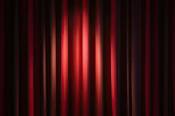 Deep red stage curtains illuminated by spotlight