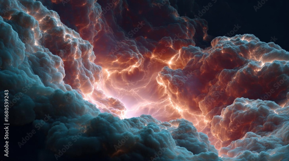 Poster close-up of a group of clouds in the sky. the clouds are of different sizes and shapes, with some la