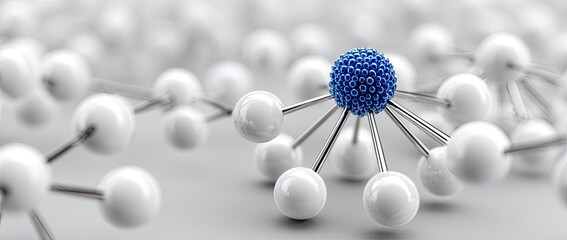 3D model of molecular structure, with central, detailed blue sphere