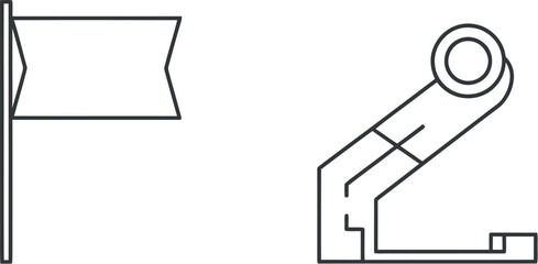 Simple line art icons representing a flag and a metal bracket assembly for construction or engineering silhouette