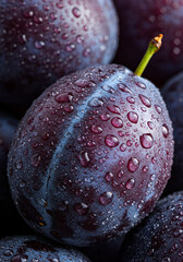 Closeup fresh purple plums