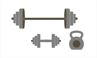 Flat Design Dumbbells and Kettlebell Set for Fitness Illustration.
