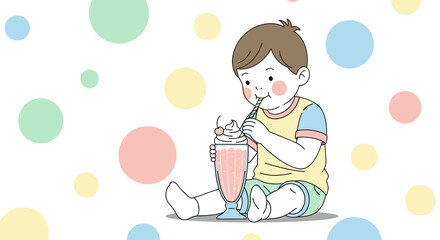 Sweet Treat Indulgence: An Adorable Child Relishes a Delicious Creamy Milkshake