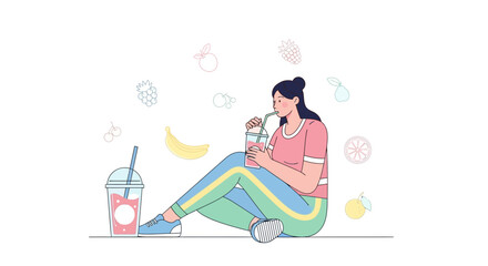 Obraz premium Woman Enjoying A Refreshing Smoothie In A Healthy And Serene Lifestyle Setting