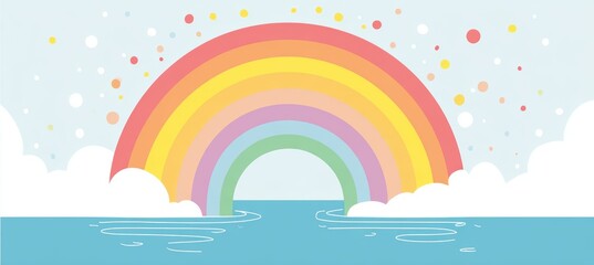 Rainbow and white cloud art illustration. Generative AI technology.	
