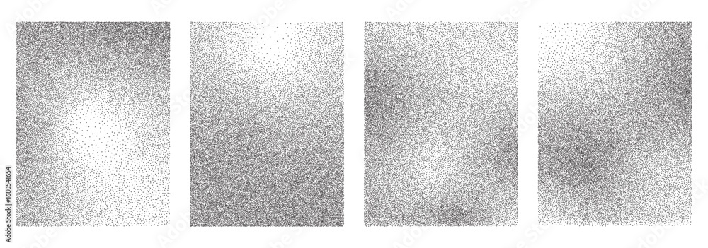Poster noise gradient texture backgrounds set. vector dotwork monochrome patterns collection. abstract grai