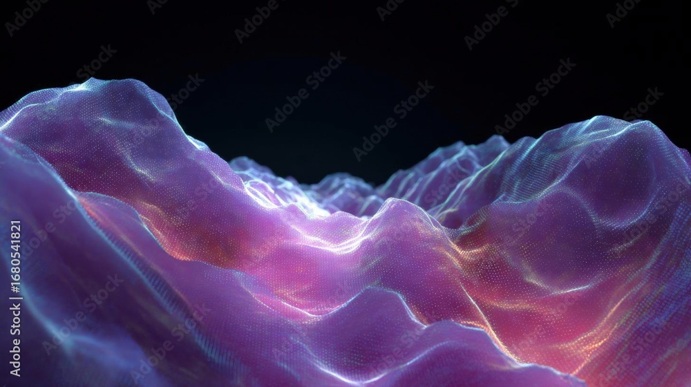 Poster abstract digital art piece that appears to be a close-up of a wave-like structure. the wave is made 
