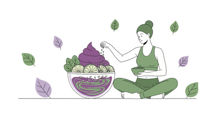 Woman Preparing Healthy Bowl With Fruits And Seeds, Enjoying Nutritious Meal